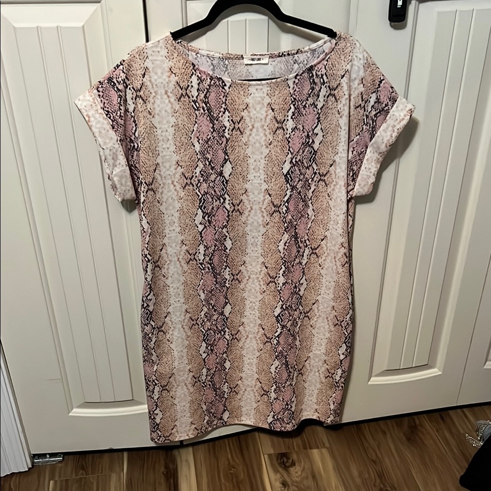 First Love Pink Tan Sheath Mini Dress